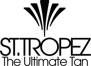 Black and white ST. TROPEZ logo showing the brand name and tagline