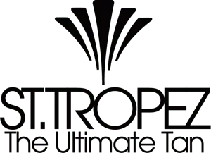 Black and white ST. TROPEZ logo showing the brand name and tagline